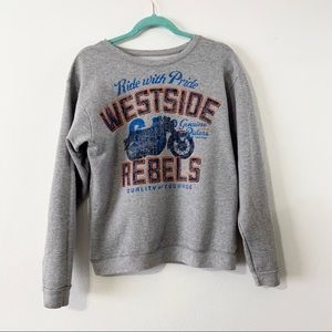 Motorcycle vintage graphic pullover sweater gray women’s medium crew neck retro